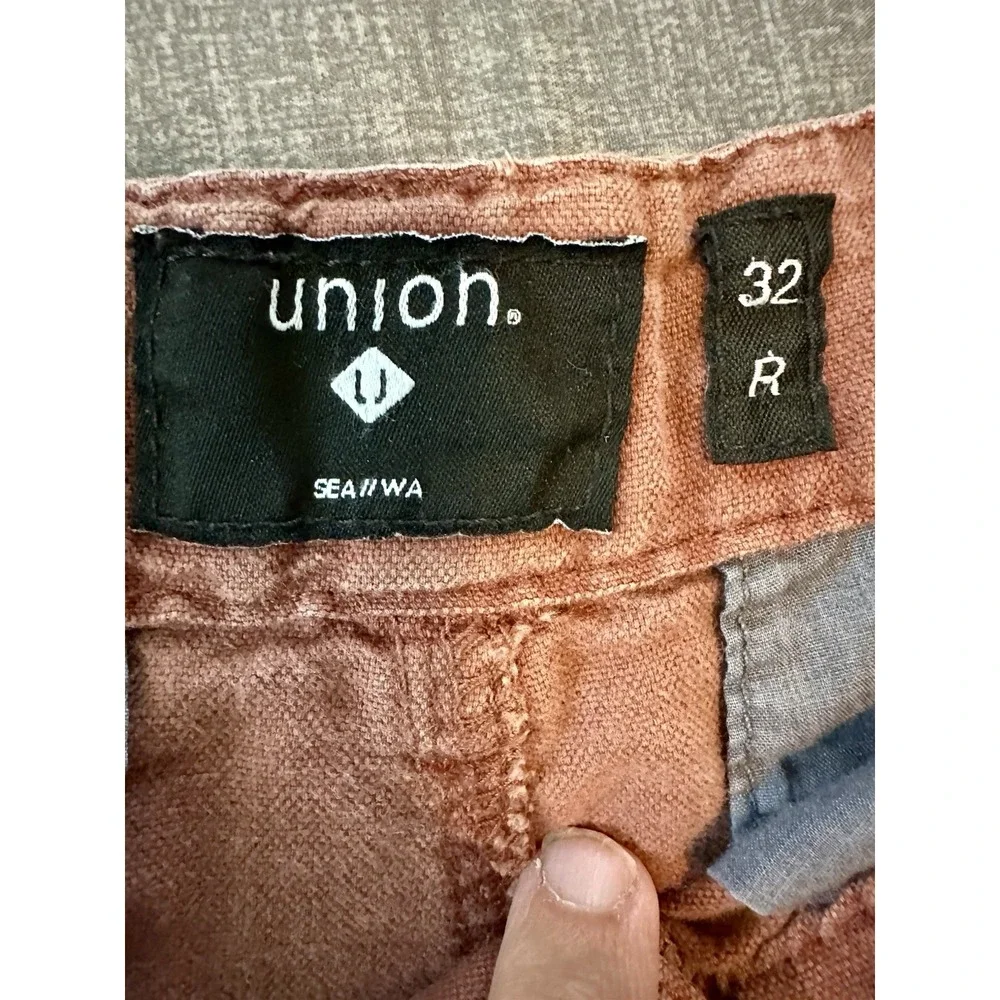 Union Linen Blend Mens Cargo Shorts 32 Orange Brown Utility Casual Gorpcore Prep